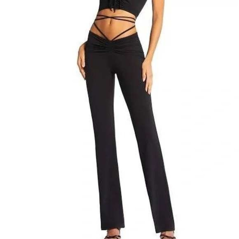 I AM GIA Pants‎ Womens Extra Small Black Wrap Up Ruched Tie Front Flare Bodycon